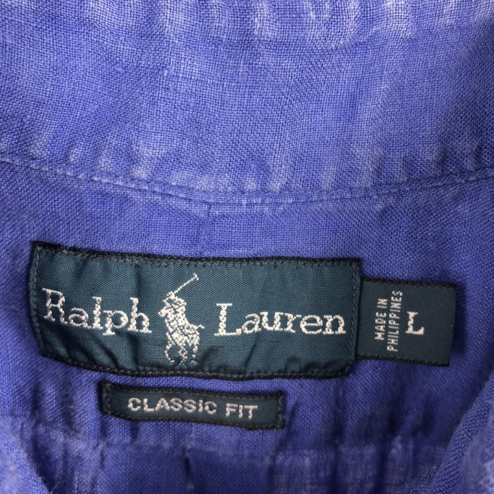 Ralph Lauren Classic Fit Short Sleeve Linen Button Down Shirt Men's Size L linen blue type Vintage Second Hand