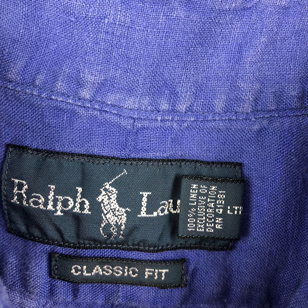 Ralph Lauren Classic Fit Short Sleeve Linen Button Down Shirt Men's Size L linen blue type Vintage Second Hand