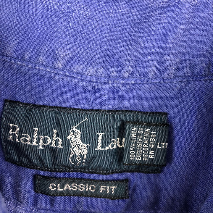 Ralph Lauren Classic Fit Short Sleeve Linen Button Down Shirt Men's Size L linen blue type Vintage Second Hand