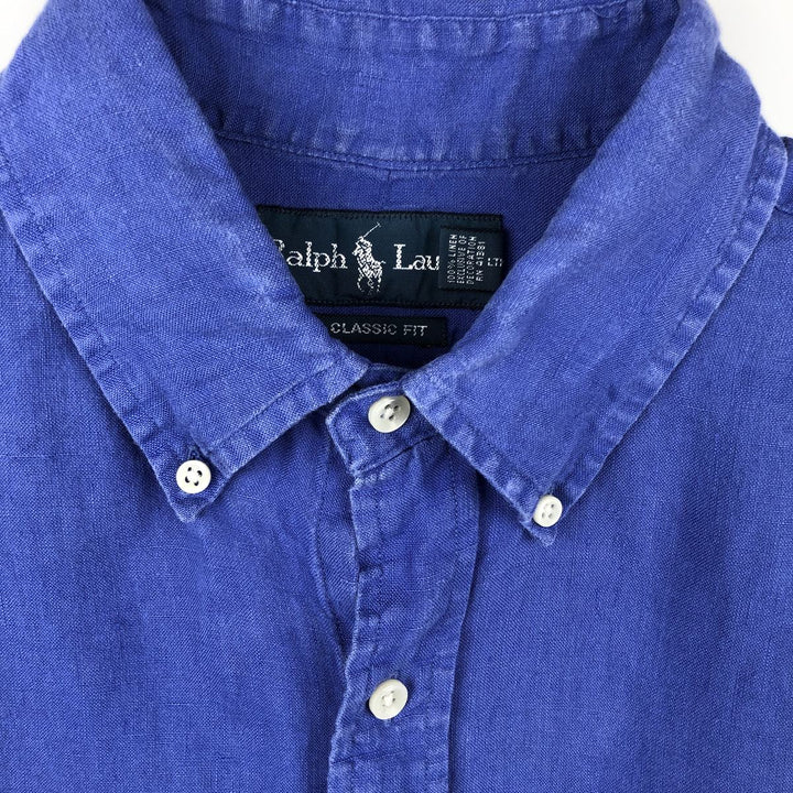 Ralph Lauren Classic Fit Short Sleeve Linen Button Down Shirt Men's Size L linen blue type Vintage Second Hand
