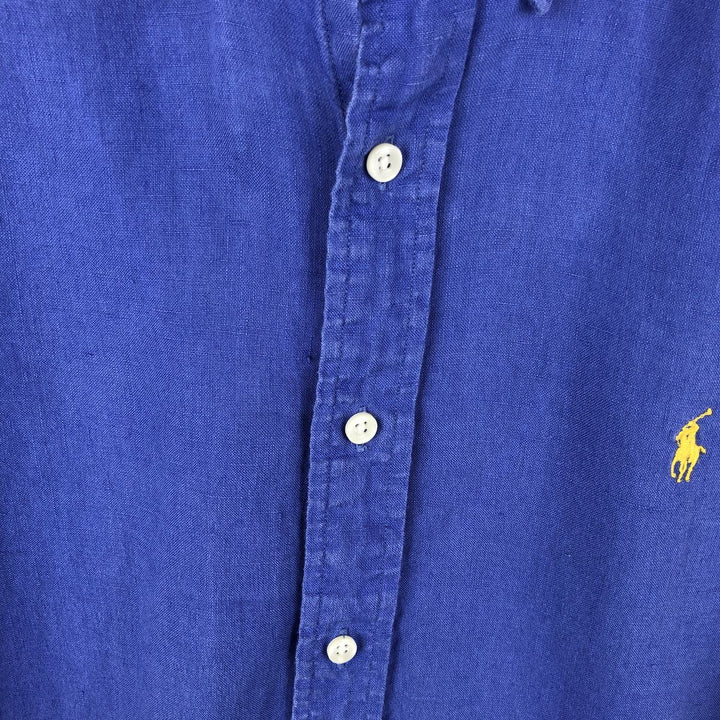Ralph Lauren Classic Fit Short Sleeve Linen Button Down Shirt Men's Size L linen blue type Vintage Second Hand
