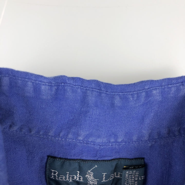 Ralph Lauren Classic Fit Short Sleeve Linen Button Down Shirt Men's Size L linen blue type Vintage Second Hand