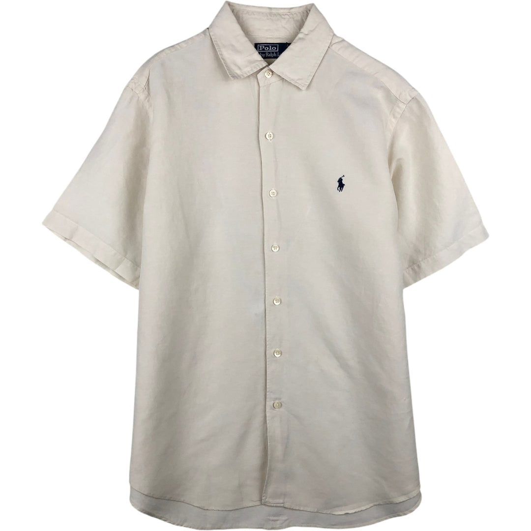 Ralph Lauren POLO by Ralph Lauren wide collar short sleeve linen shirt men's size L linen ivory Vintage Second Hand
