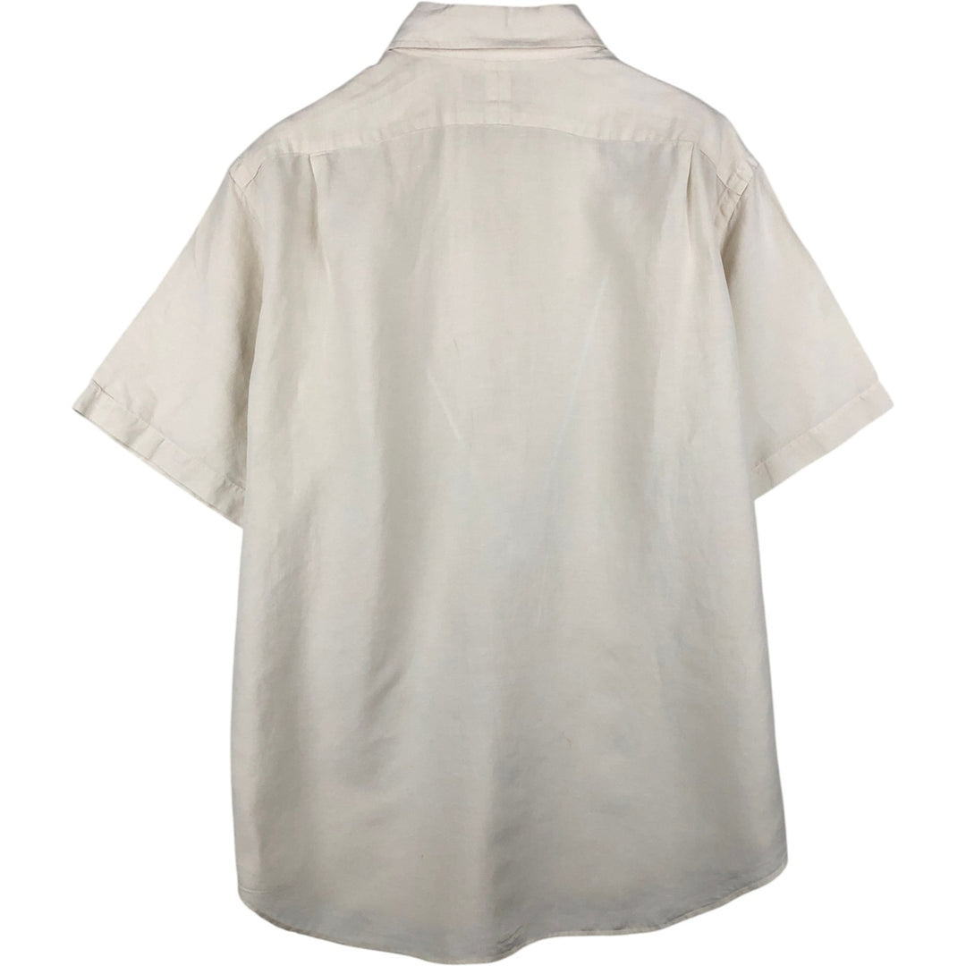 Ralph Lauren POLO by Ralph Lauren wide collar short sleeve linen shirt men's size L linen ivory Vintage Second Hand