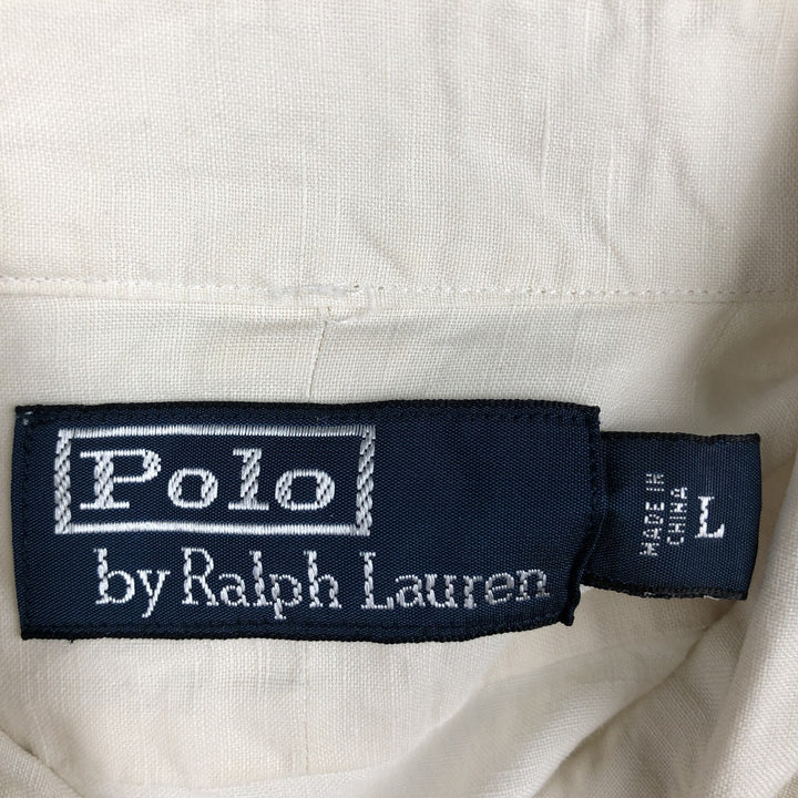 Ralph Lauren POLO by Ralph Lauren wide collar short sleeve linen shirt men's size L linen ivory Vintage Second Hand
