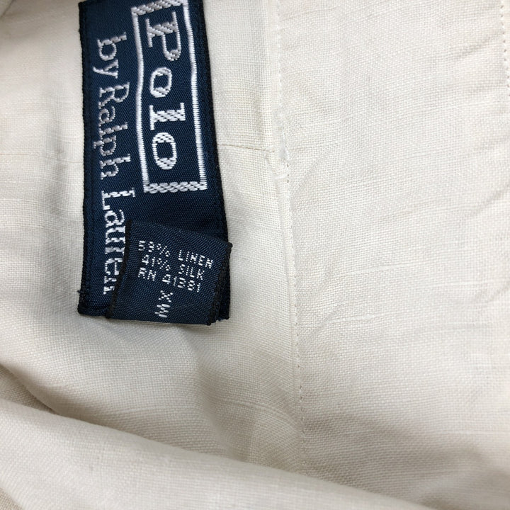 Ralph Lauren POLO by Ralph Lauren wide collar short sleeve linen shirt men's size L linen ivory Vintage Second Hand