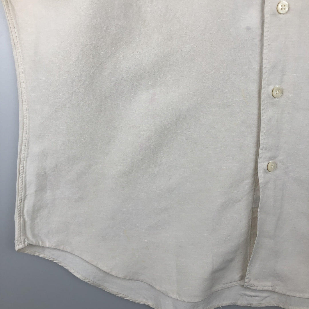 Ralph Lauren POLO by Ralph Lauren wide collar short sleeve linen shirt men's size L linen ivory Vintage Second Hand