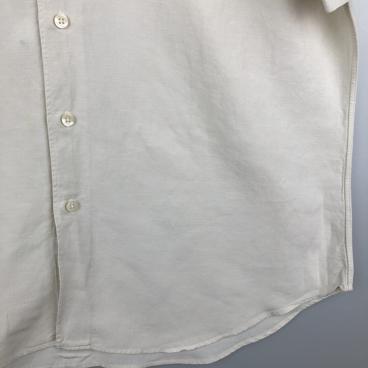 Ralph Lauren POLO by Ralph Lauren wide collar short sleeve linen shirt men's size L linen ivory Vintage Second Hand