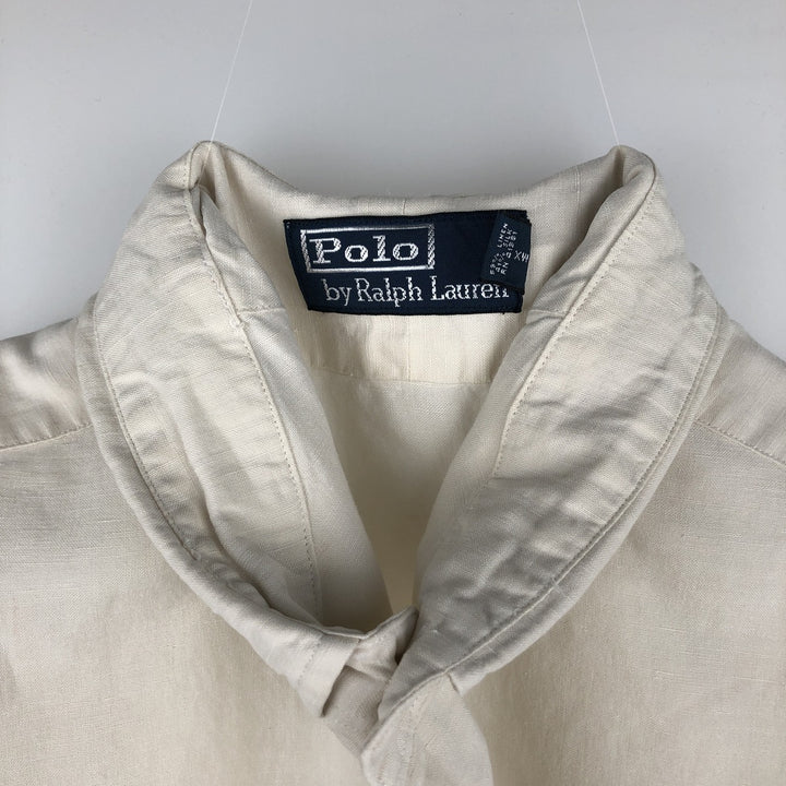 Ralph Lauren POLO by Ralph Lauren wide collar short sleeve linen shirt men's size L linen ivory Vintage Second Hand