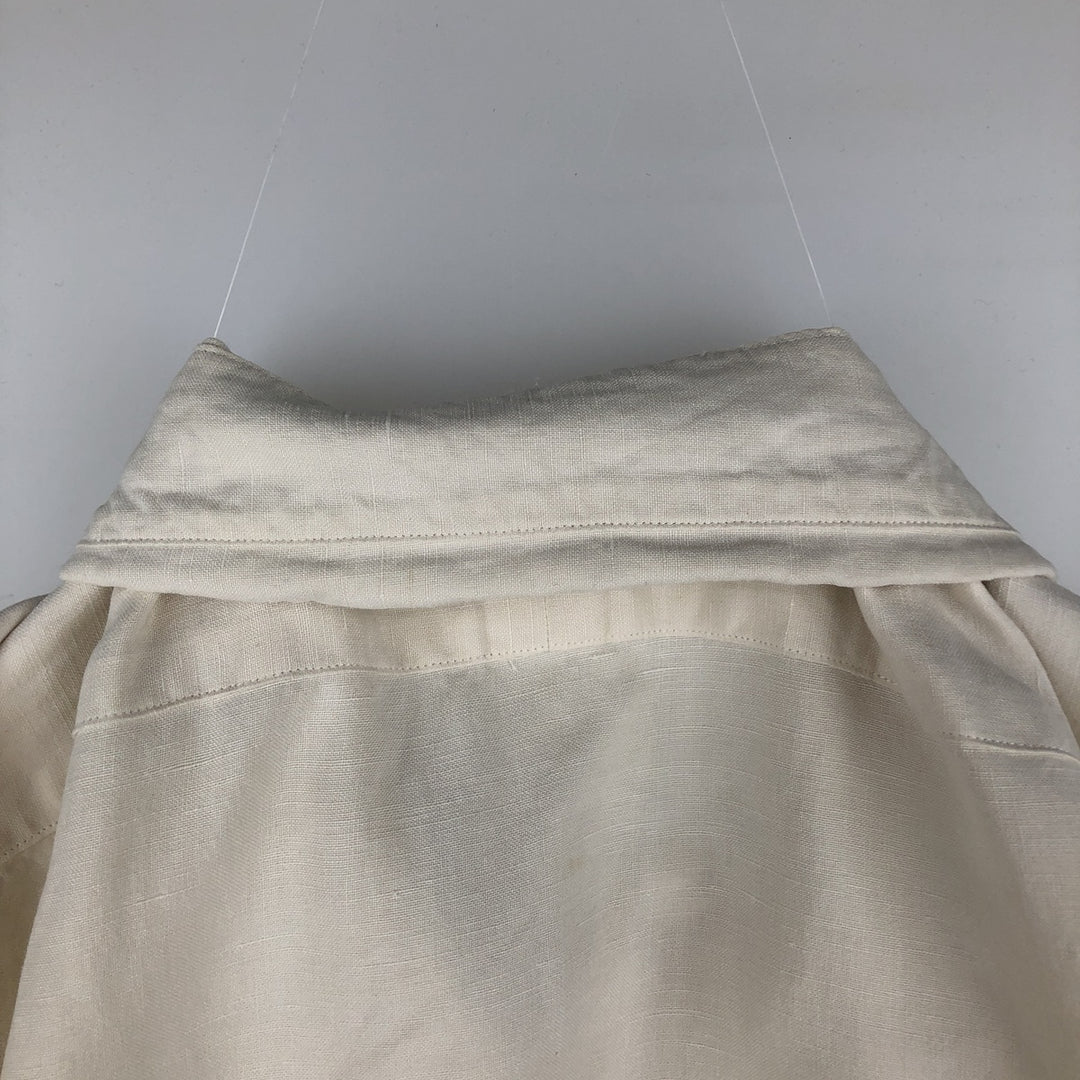 Ralph Lauren POLO by Ralph Lauren wide collar short sleeve linen shirt men's size L linen ivory Vintage Second Hand