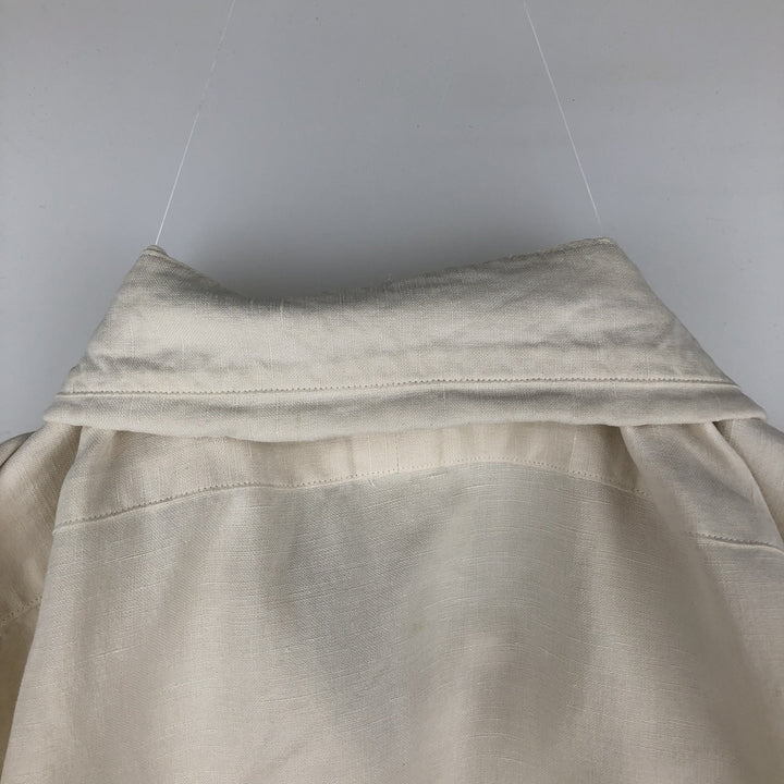 Ralph Lauren POLO by Ralph Lauren wide collar short sleeve linen shirt men's size L linen ivory Vintage Second Hand