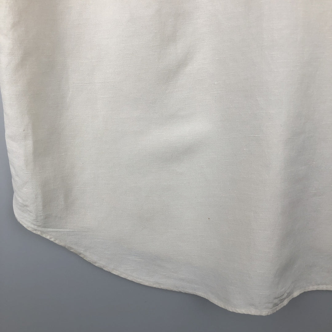 Ralph Lauren POLO by Ralph Lauren wide collar short sleeve linen shirt men's size L linen ivory Vintage Second Hand