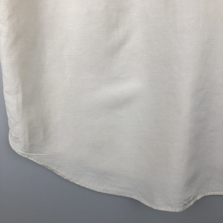 Ralph Lauren POLO by Ralph Lauren wide collar short sleeve linen shirt men's size L linen ivory Vintage Second Hand