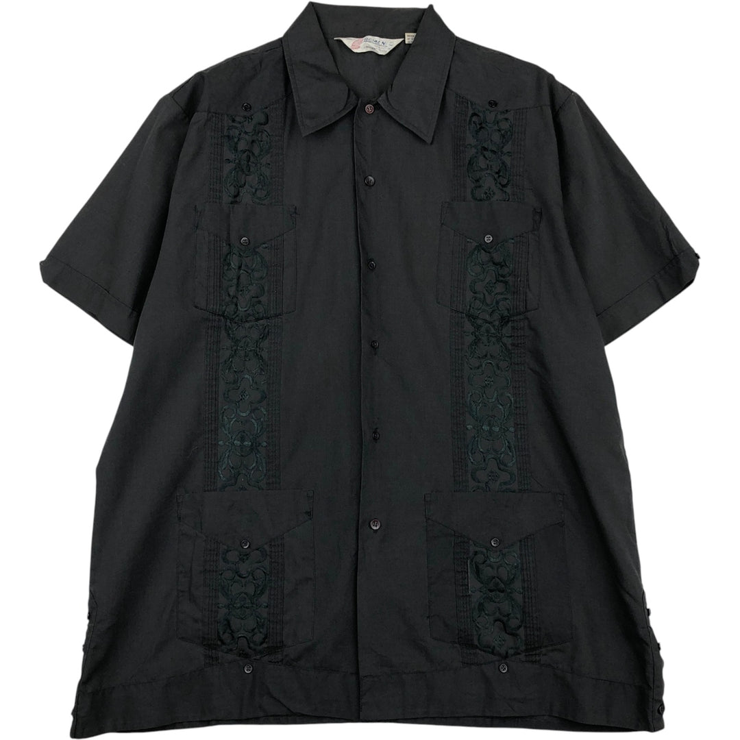 80s-90'S ROMANI Short-Sleeve Mexican Shirt / Cuban Shirt / Boxy Shirt / Men's Size L (Equivalent) Vintage polyester black type Vintage Second Hand