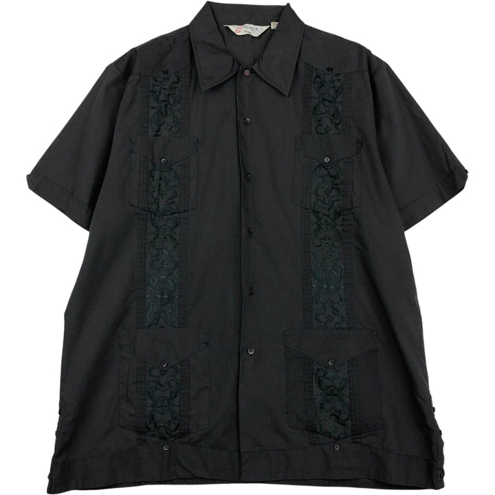 80s-90'S ROMANI Short-Sleeve Mexican Shirt / Cuban Shirt / Boxy Shirt / Men's Size L (Equivalent) Vintage polyester black type Vintage Second Hand