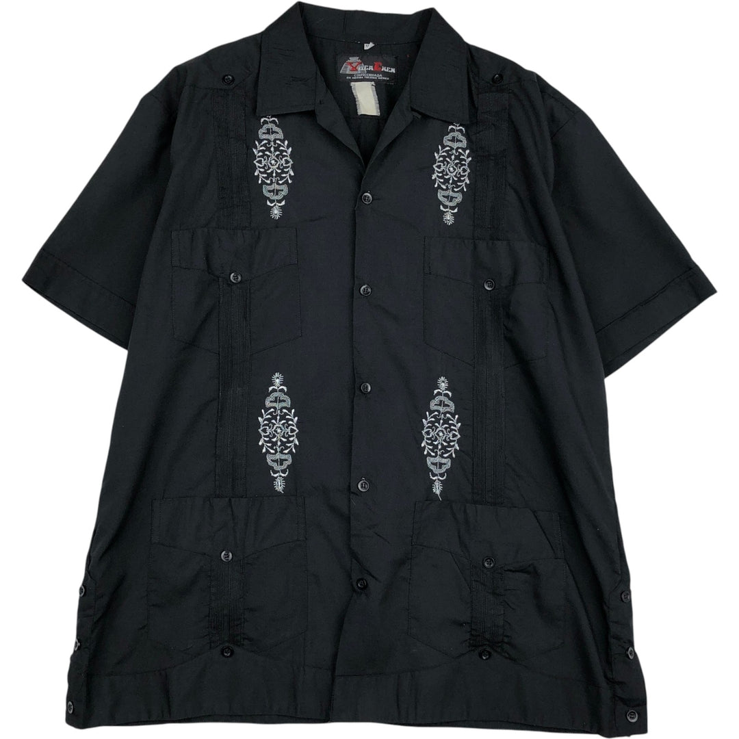80s-90'S YUCA CHEN Short-Sleeve Open-Collar Mexican Shirt Cuban Shirt Box Shirt Men's Size L (Equivalent) Vintage unclear black type Vintage Second Hand