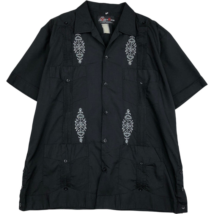 80s-90'S YUCA CHEN Short-Sleeve Open-Collar Mexican Shirt Cuban Shirt Box Shirt Men's Size L (Equivalent) Vintage unclear black type Vintage Second Hand