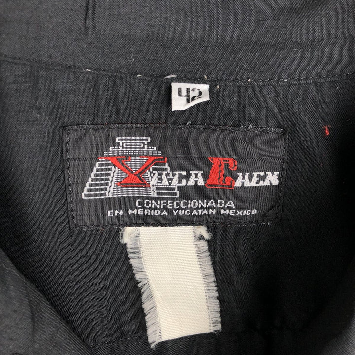 80s-90'S YUCA CHEN Short-Sleeve Open-Collar Mexican Shirt Cuban Shirt Box Shirt Men's Size L (Equivalent) Vintage unclear black type Vintage Second Hand