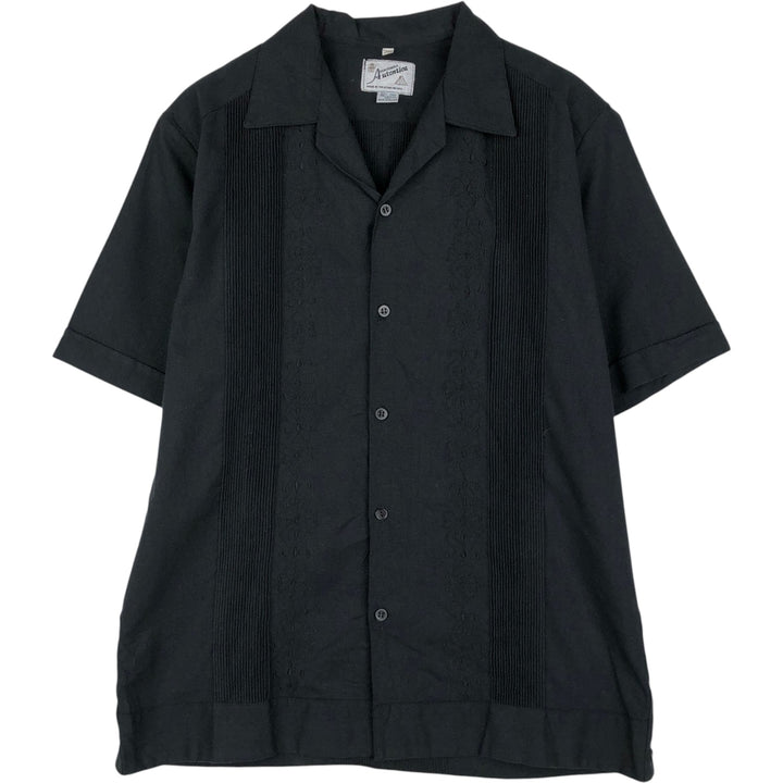 ~90'S Guayaberas Autenticas Short-Sleeve Open-Collar Mexican Shirt Cuban Shirt Box Shirt Men's Size L linen black type Vintage Second Hand