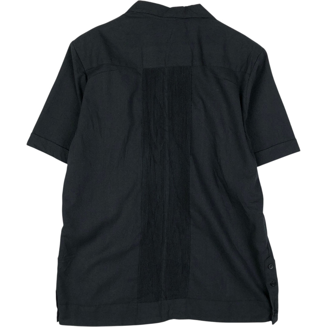 ~90'S Guayaberas Autenticas Short-Sleeve Open-Collar Mexican Shirt Cuban Shirt Box Shirt Men's Size L linen black type Vintage Second Hand