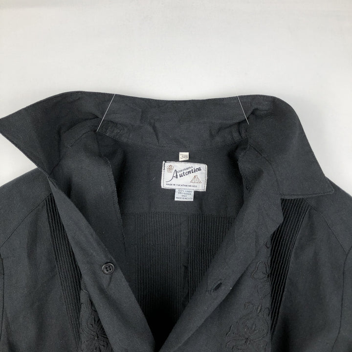 ~90'S Guayaberas Autenticas Short-Sleeve Open-Collar Mexican Shirt Cuban Shirt Box Shirt Men's Size L linen black type Vintage Second Hand