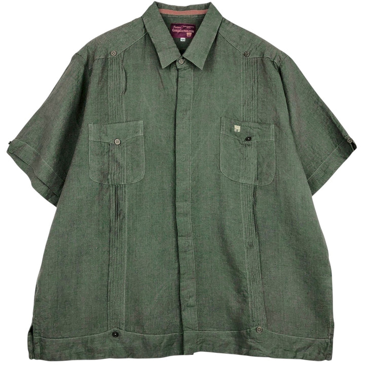 Trujeque Guayaberas Short-Sleeve Mexican Shirt, Cuban Shirt, Boxy Shirt, Men's Size L (Equivalent), Vintage linen Khaki type Vintage Second Hand