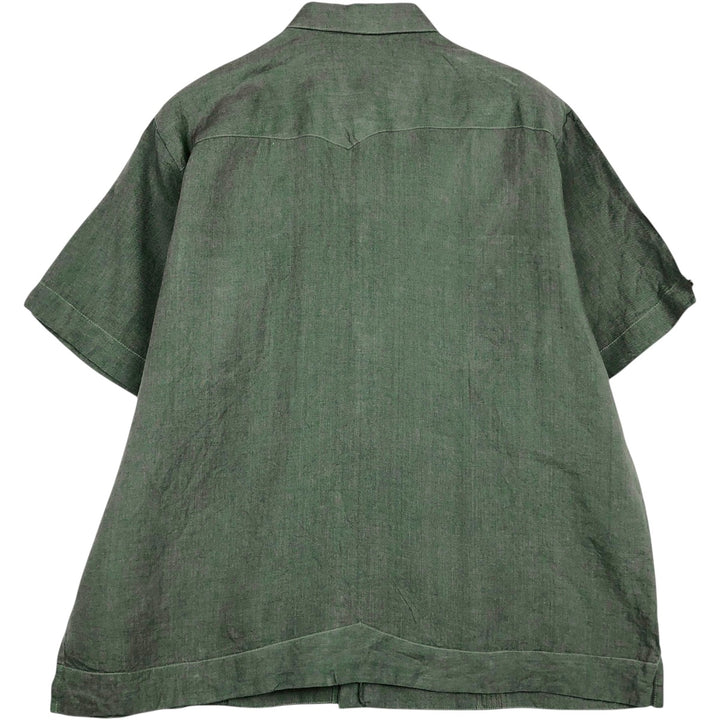 Trujeque Guayaberas Short-Sleeve Mexican Shirt, Cuban Shirt, Boxy Shirt, Men's Size L (Equivalent), Vintage linen Khaki type Vintage Second Hand