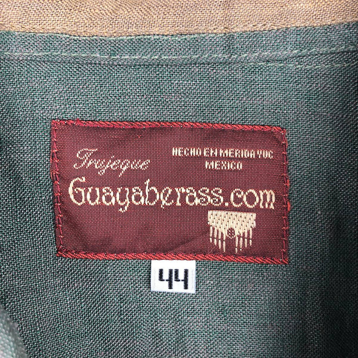 Trujeque Guayaberas Short-Sleeve Mexican Shirt, Cuban Shirt, Boxy Shirt, Men's Size L (Equivalent), Vintage linen Khaki type Vintage Second Hand