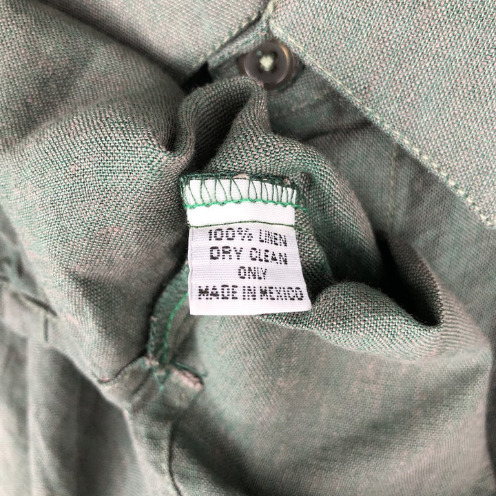 Trujeque Guayaberas Short-Sleeve Mexican Shirt, Cuban Shirt, Boxy Shirt, Men's Size L (Equivalent), Vintage linen Khaki type Vintage Second Hand