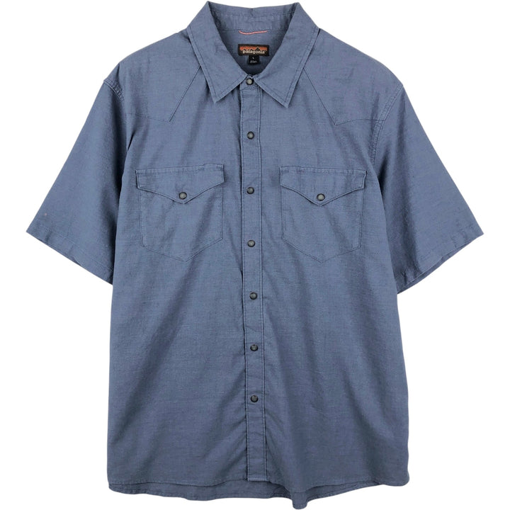 Patagonia 53340FA18 Western Snuff Shirt, Short Sleeve, Rayon x Linen Shirt, Boxy Shirt, Western Shirt linen blue type Vintage Second Hand
