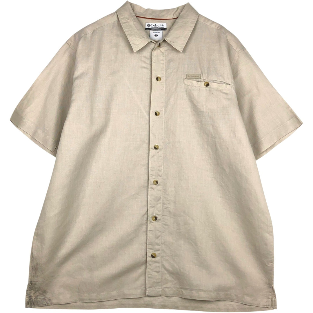 2000'S Columbia Short-Sleeve Ramie x Cotton Box Shirt, Men's Size XL Lamy ivory Vintage Second Hand