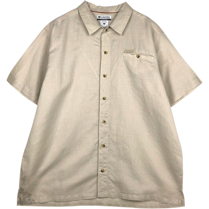 2000'S Columbia Short-Sleeve Ramie x Cotton Box Shirt, Men's Size XL Lamy ivory Vintage Second Hand