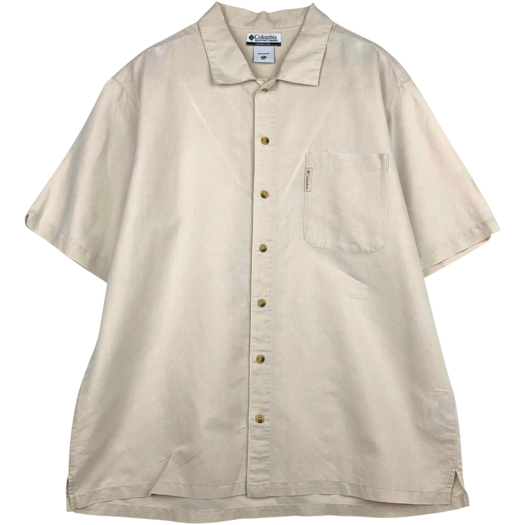 2000'S Columbia Short-Sleeve Ramie x Cotton Box Shirt, Men's Size XL Lamy ivory Vintage Second Hand