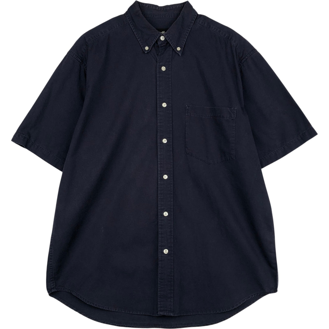 Eddie Bauer Short-Sleeve Button-Down Shirt, Men's Size M (approx.) cotton navy blue type Vintage Second Hand