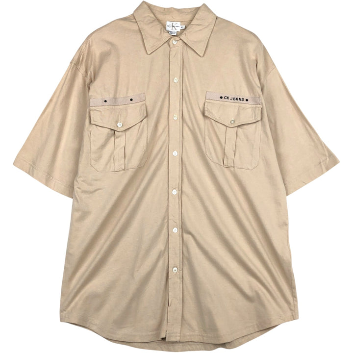 90s-00'S Calvin Klein Jeans Short-Sleeve Cotton Shirt, Men's Size XL (Vintage) cotton Beige type Vintage Second Hand