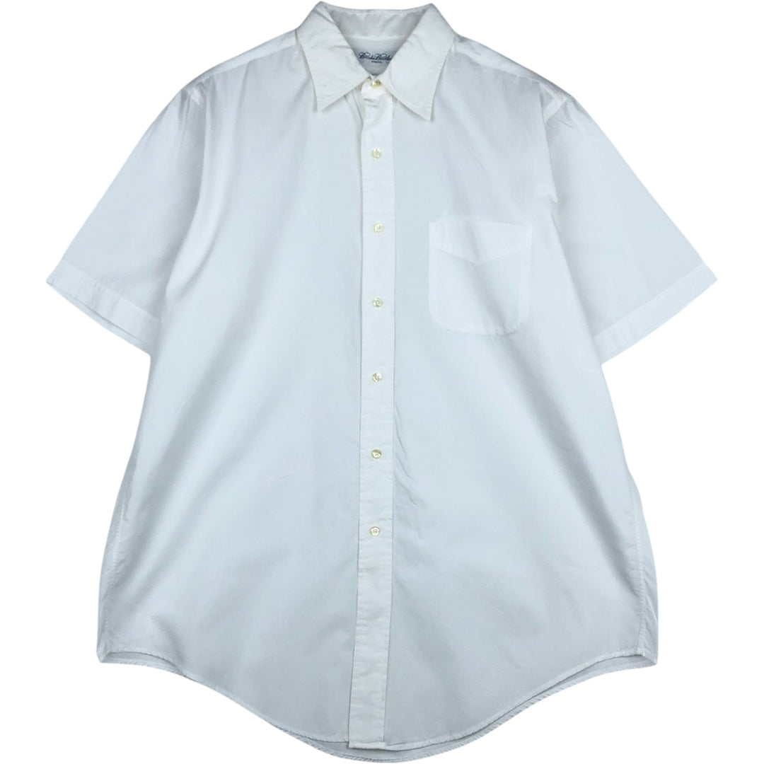 Brooks Brothers MAKERS Short-Sleeve Cotton Shirt, Made in USA, Men's Size L (approx.) cotton white type Vintage Second Hand