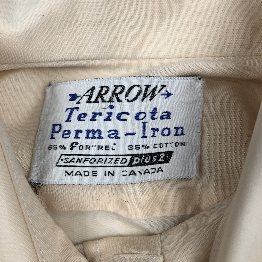 1970'S Arrow Short-Sleeve Poly-Cotton Shirt, Made in Canada, Men's Size S (Equivalent), Vintage polyester Beige type Vintage Second Hand