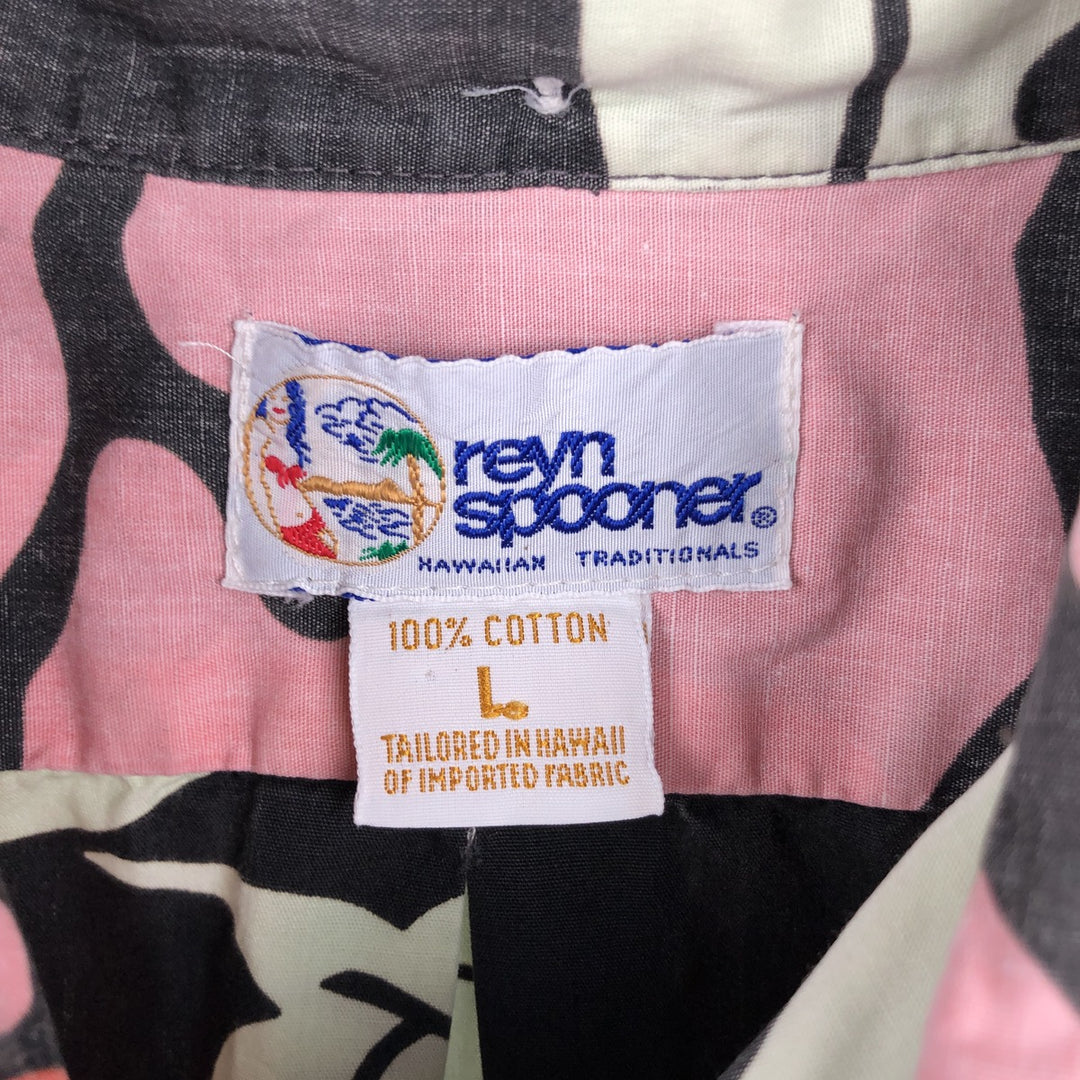 90'S Reyn Spooner swimwear tag, bikini tag, floral print, all-over print, button-down, Hawaiian Aloha shirt, boxy shirt, made in Hawaii. cotton black type Vintage Second Hand
