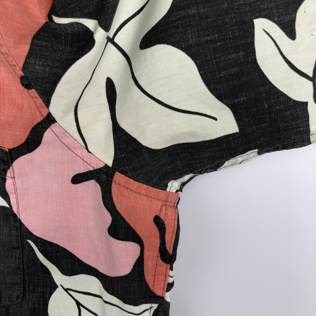 90'S Reyn Spooner swimwear tag, bikini tag, floral print, all-over print, button-down, Hawaiian Aloha shirt, boxy shirt, made in Hawaii. cotton black type Vintage Second Hand