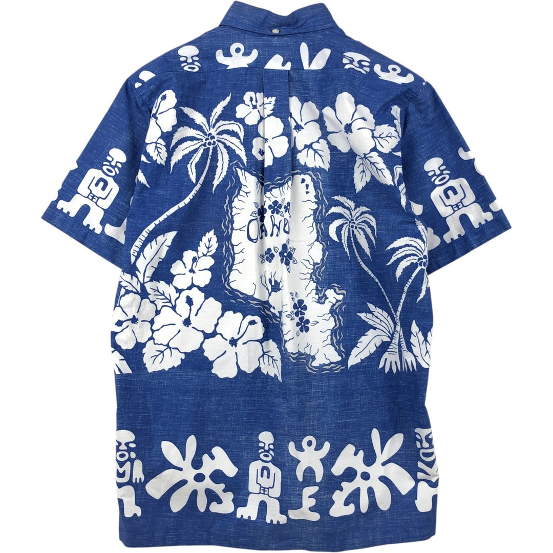 90'S Reyn Spooner Phil Edwards all-over print pullover button-down Aloha shirt, boxy shirt, men's size S (approx.) cotton blue type Vintage Second Hand