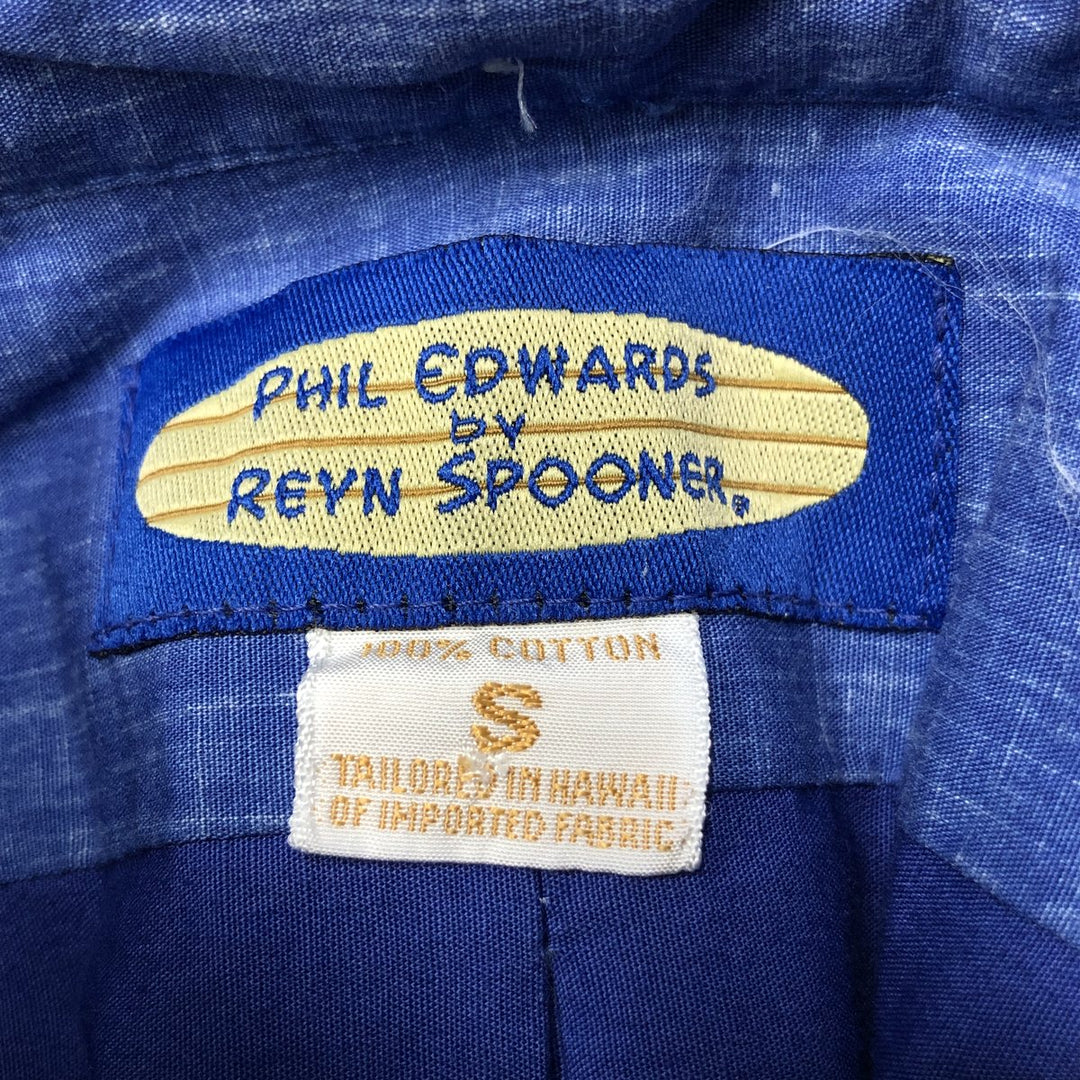90'S Reyn Spooner Phil Edwards all-over print pullover button-down Aloha shirt, boxy shirt, men's size S (approx.) cotton blue type Vintage Second Hand