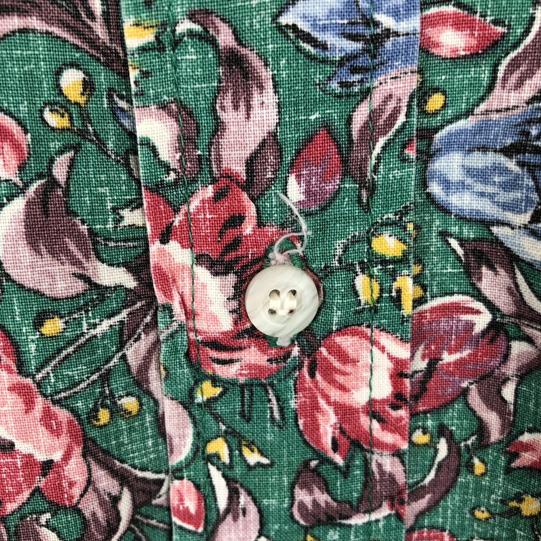 90'S Reyn Spooner Swimsuit Bikini Tag Floral Half-Button Button-Down Hawaiian Aloha Shirt Made in Hawaii Men's Size M cotton green type Vintage Second Hand