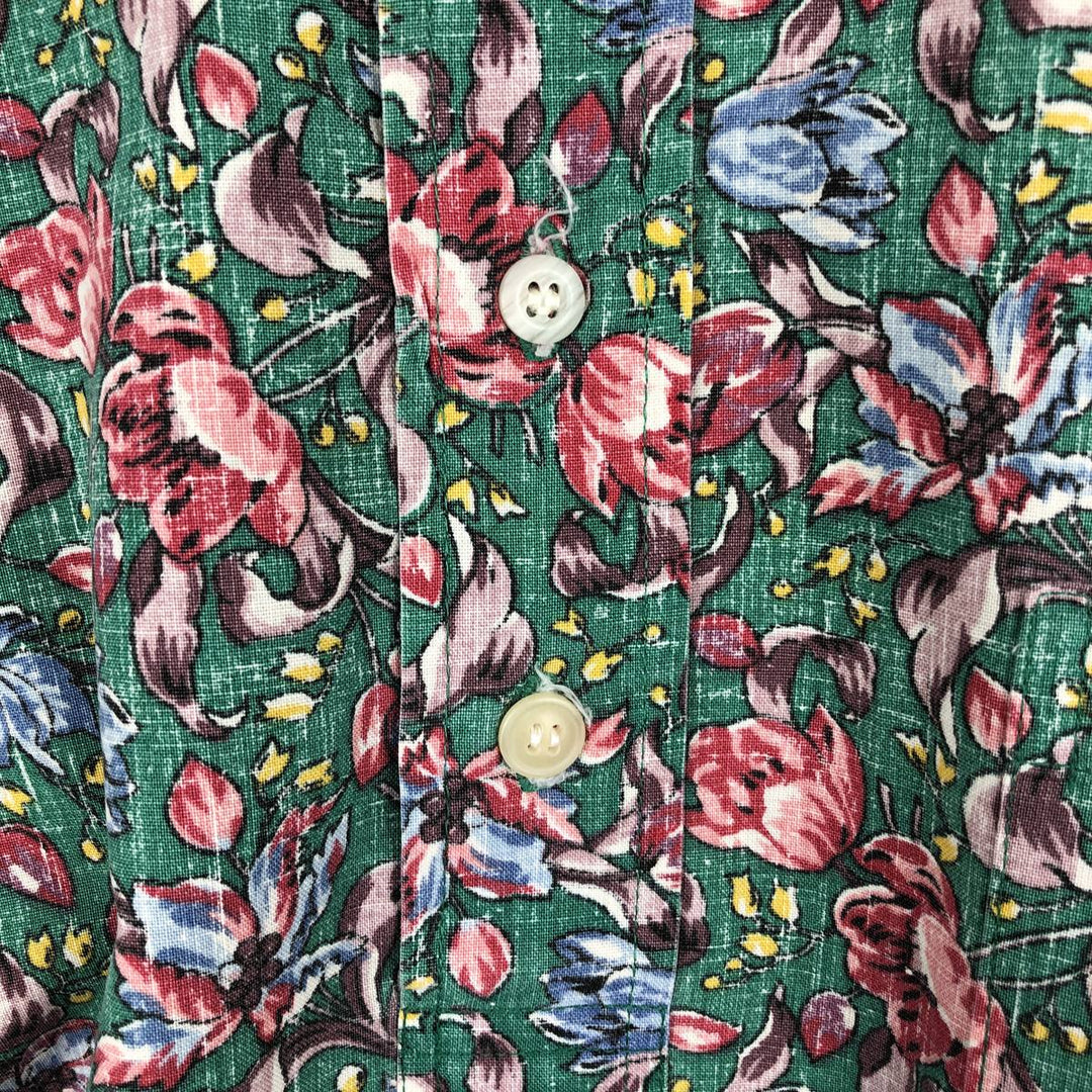 90'S Reyn Spooner Swimsuit Bikini Tag Floral Half-Button Button-Down Hawaiian Aloha Shirt Made in Hawaii Men's Size M cotton green type Vintage Second Hand