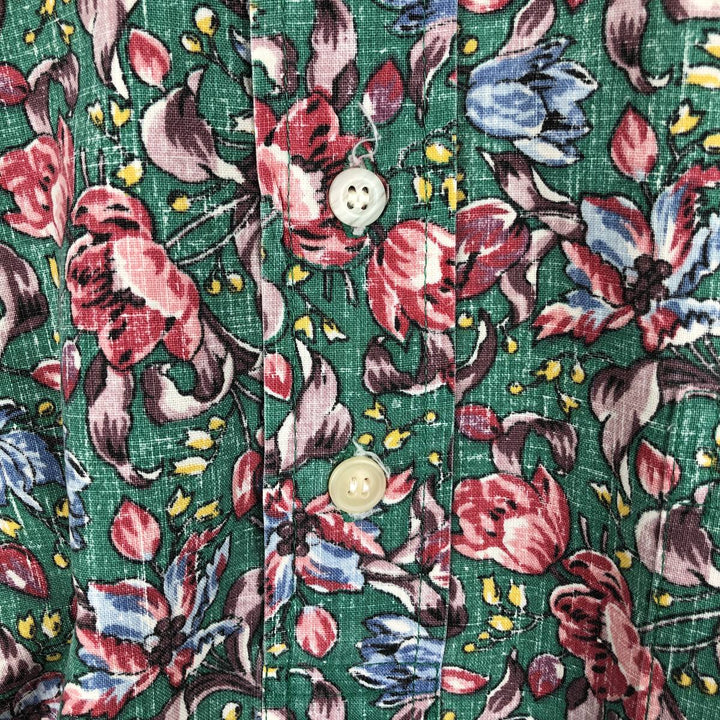 90'S Reyn Spooner Swimsuit Bikini Tag Floral Half-Button Button-Down Hawaiian Aloha Shirt Made in Hawaii Men's Size M cotton green type Vintage Second Hand
