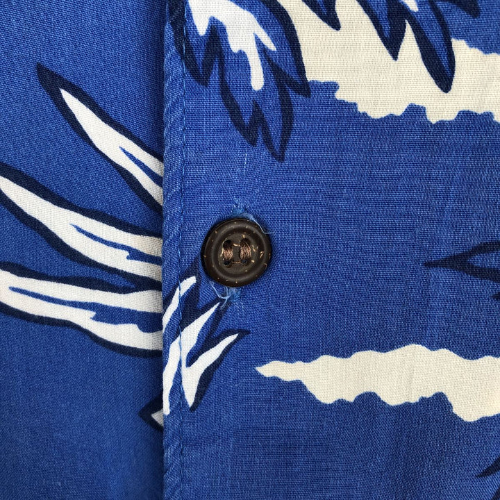90'S Reyn Spooner American Classics all-over hibiscus pattern palm tree aloha shirt, boxy style, men's size XL equivalent. Rayon navy blue type Vintage Second Hand