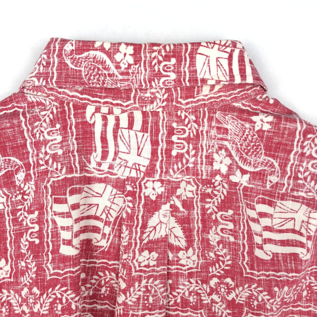 80'S Reyn Spooner Gold Tag Nude Tag All-over Print Lahaina Sailor Hawaiian Aloha Shirt Box Shirt Men's Size M (approx.) unclear burgundy type Vintage Second Hand