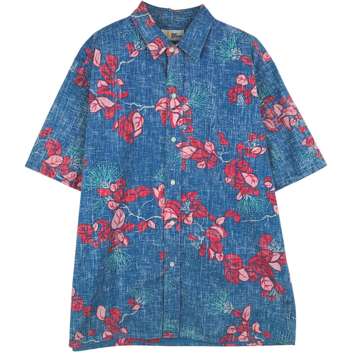1980'S Reyn Spooner Gold Tag Nude Tag Leaf Pattern Hawaiian Aloha Shirt Box Shirt Men's Size L (approx.) Vintage unclear navy blue type Vintage Second Hand