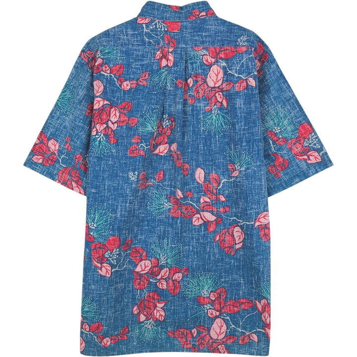 1980'S Reyn Spooner Gold Tag Nude Tag Leaf Pattern Hawaiian Aloha Shirt Box Shirt Men's Size L (approx.) Vintage unclear navy blue type Vintage Second Hand
