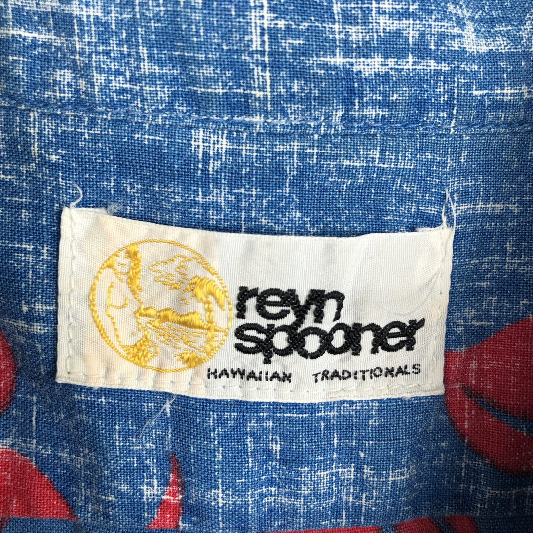 1980'S Reyn Spooner Gold Tag Nude Tag Leaf Pattern Hawaiian Aloha Shirt Box Shirt Men's Size L (approx.) Vintage unclear navy blue type Vintage Second Hand