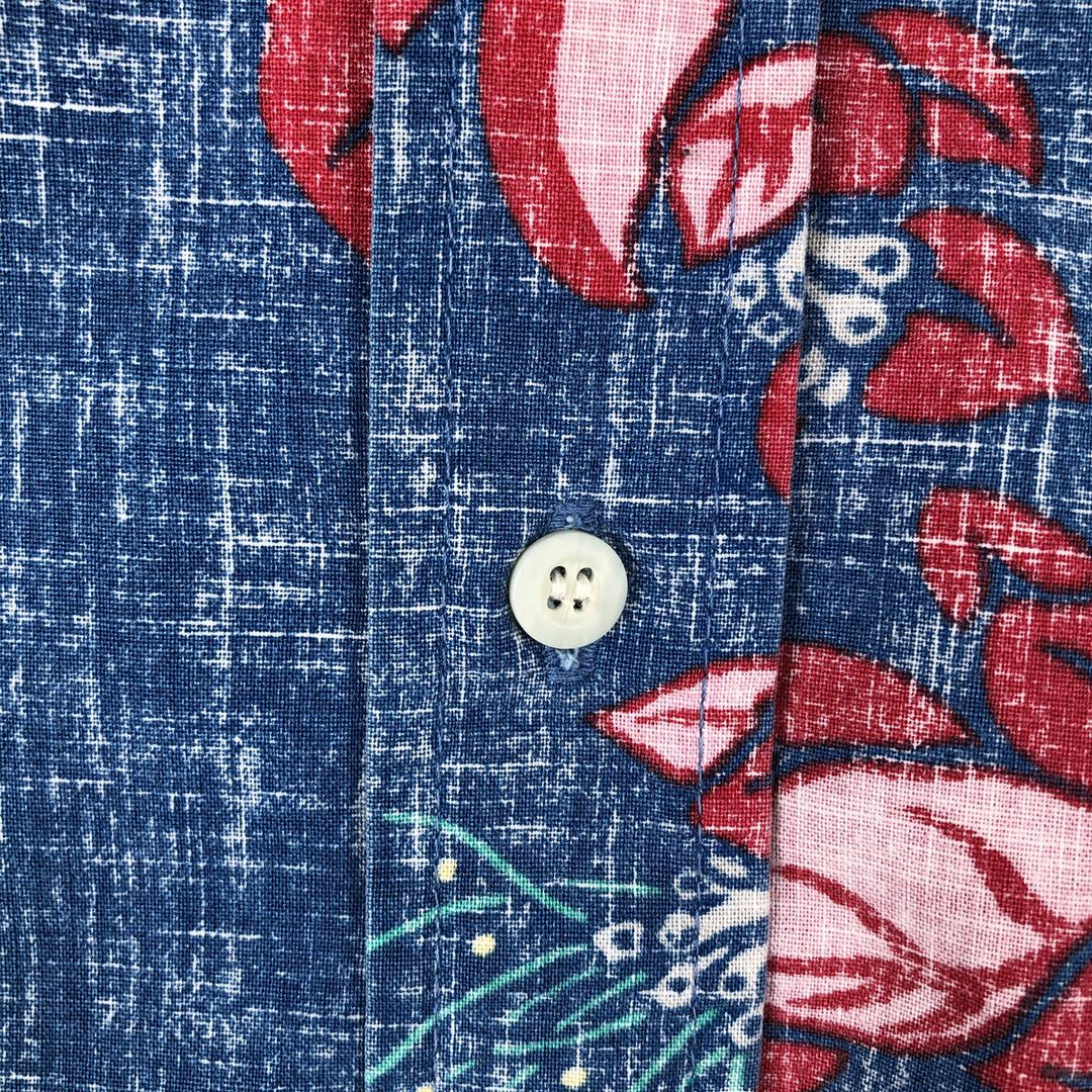 1980'S Reyn Spooner Gold Tag Nude Tag Leaf Pattern Hawaiian Aloha Shirt Box Shirt Men's Size L (approx.) Vintage unclear navy blue type Vintage Second Hand